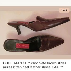 COLE HAAN CITY brown kitten heel  slides shoes 7 A